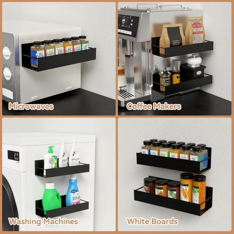 Storage Rack-Metal Shelves with Hooks 2PCS Strong Magnetic Grip Stylish Sturdy & Versatile Refrigerator Storage Space Saving