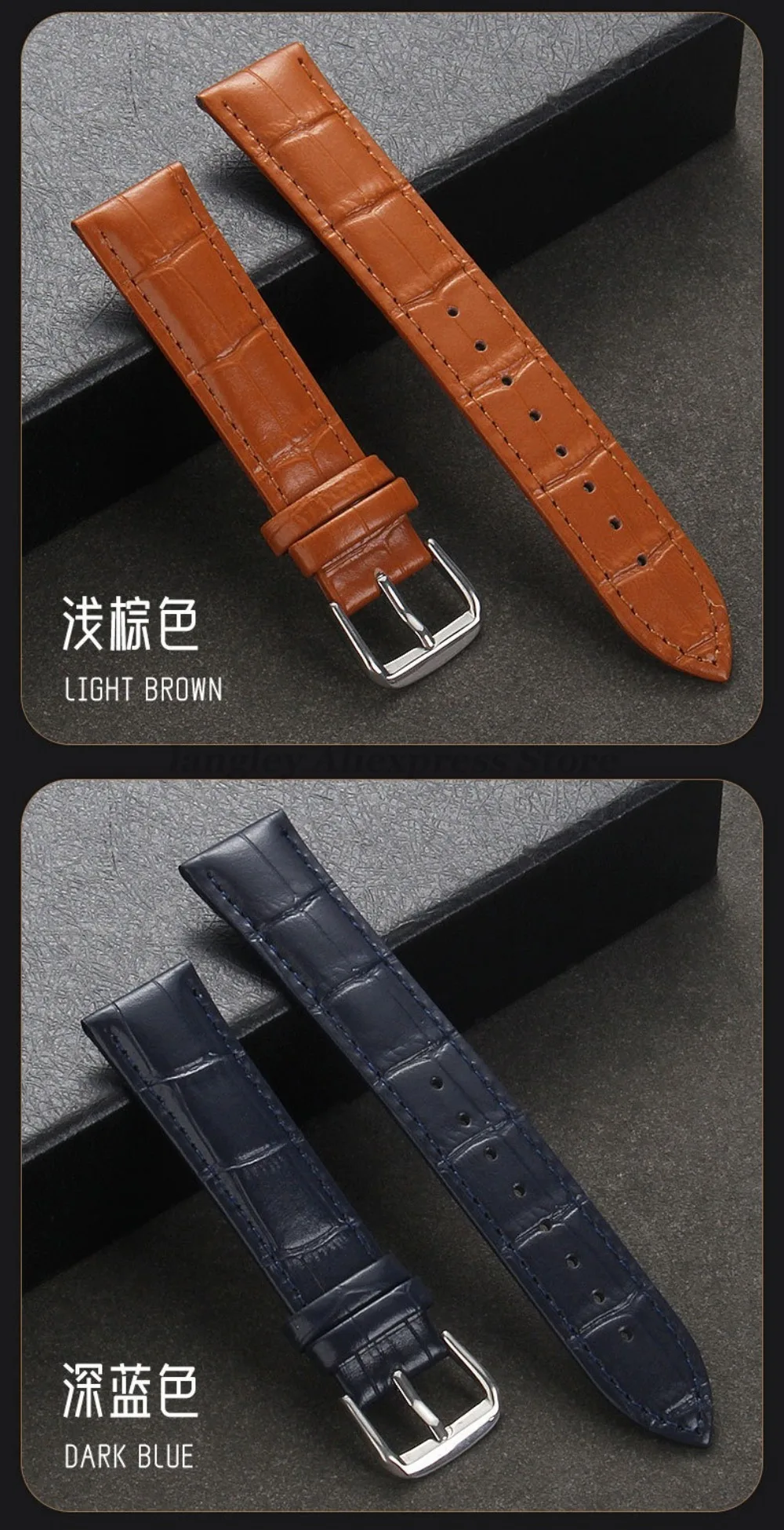 Echtes Kalbsleder-Uhrenarmband, Slub-Muster, Armband, 12/13/14/15/16/17/18/19/20/21/22/24 mm, universelles Armband-Zubehör – Detail 8