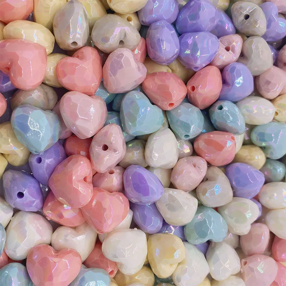 Potosala Acrylic Faceted Love Heart Shape Beads Cream Color Beaded For