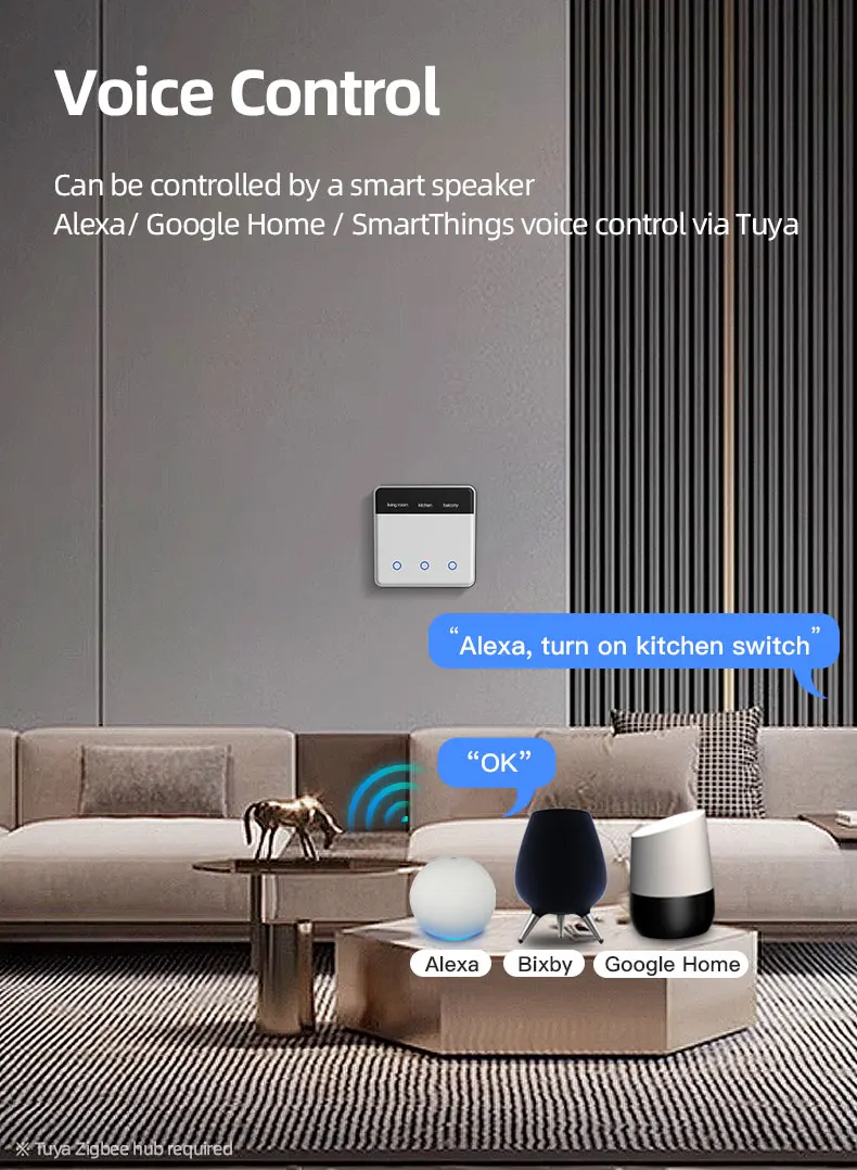 Zigbee DIY Name Switch with Display Screen Touch Panel EU Light Switch Works wit
