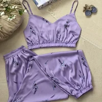 Satin Faux Silk Pajamas Set Women Strap Top Pants Floral Printed Sleepwear Autumn Pyjamas Home Wear Nightwear Robe Gown S-XXL - Image 2