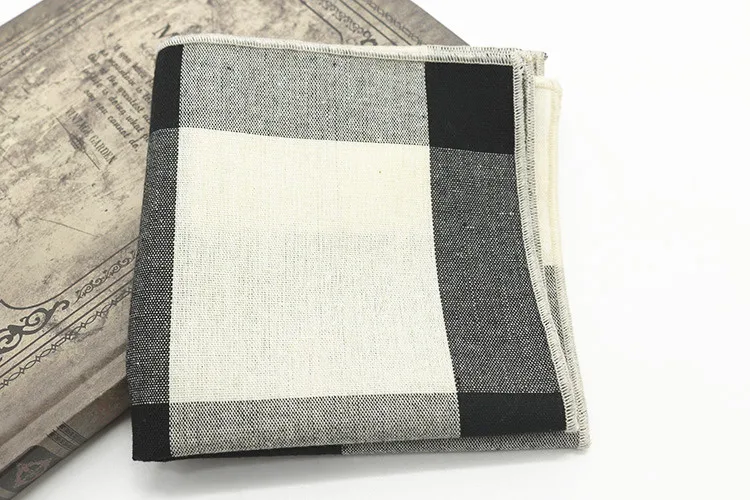 24CM Striped Brown Pocket Square British Style Cotton Linen Handkerchief Casual Plaid Cravat Tuxedo Hanky Suit Shirt Neckwear
