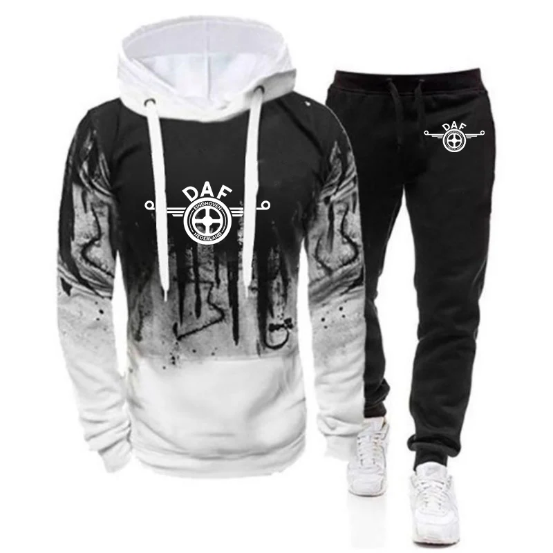 

2023 DAF TRUCKS COMPANY TRUCKER LOGO Men's New Long Sleeves Gradient Color Hoodies Casual Jacket Sport Coats Top + Trousers Suit