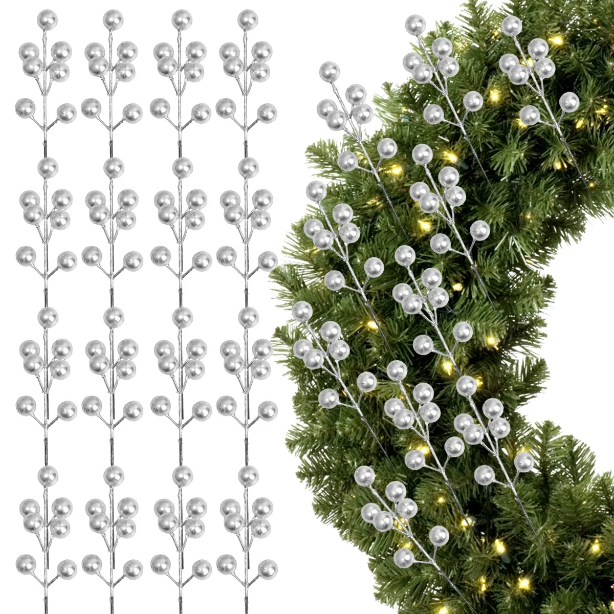thumbnail image 1 of Bayas artificiales, bayas rojas, doradas y plateadas, ramas de cerezas, estambres, guirnalda floral para Navidad, adorno para fiesta de Año Nuevo, 1 of 5