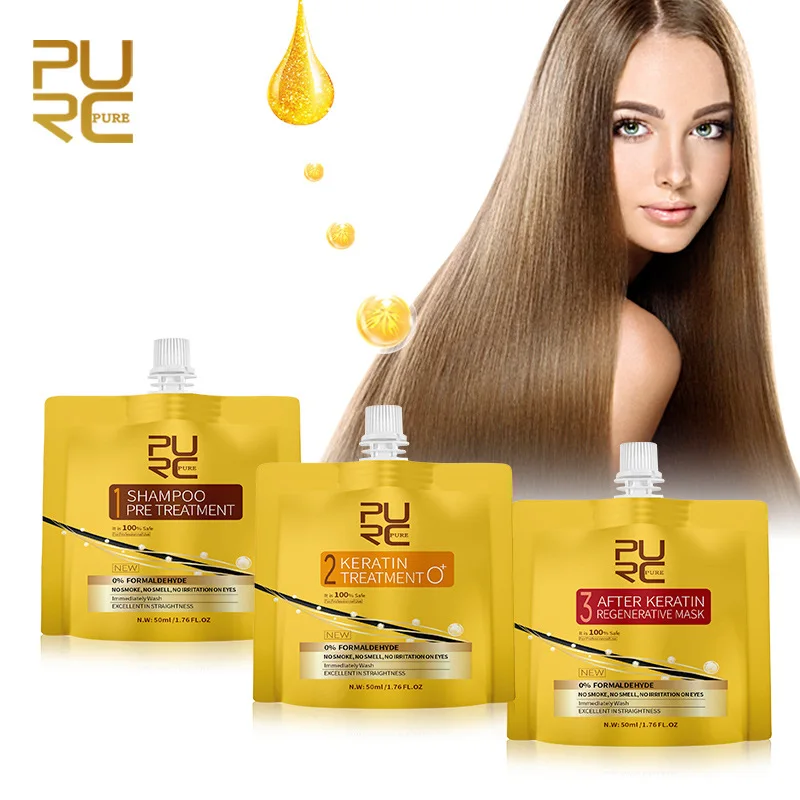 

Set 3 Steps PURC Keratin Hair Treatment Straightening No Irritation No Smoke Repair Straighten Hair Keratin Treatment