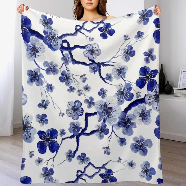 Blue Cherry Blossom Blanket 1
