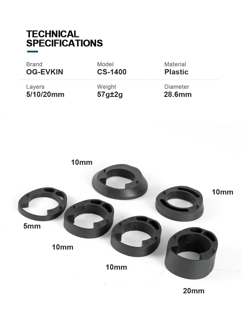 OG-EVKIN CS-1400 Headset-Abstandshalter für 28,6mm Rennradlenker, Spezielle Kunststoff-Unterlegscheibe für Integrierte Fahrradlenker, Fahrradteile – Detail 2