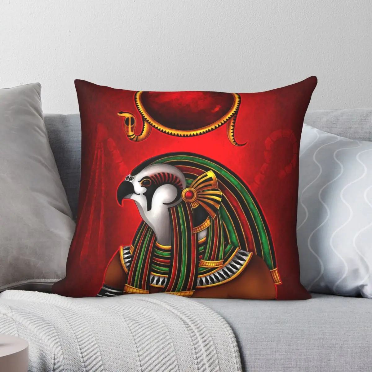

Horus Square Pillowcase Polyester Linen Velvet Creative Zip Decor Home Cushion Cover 18"