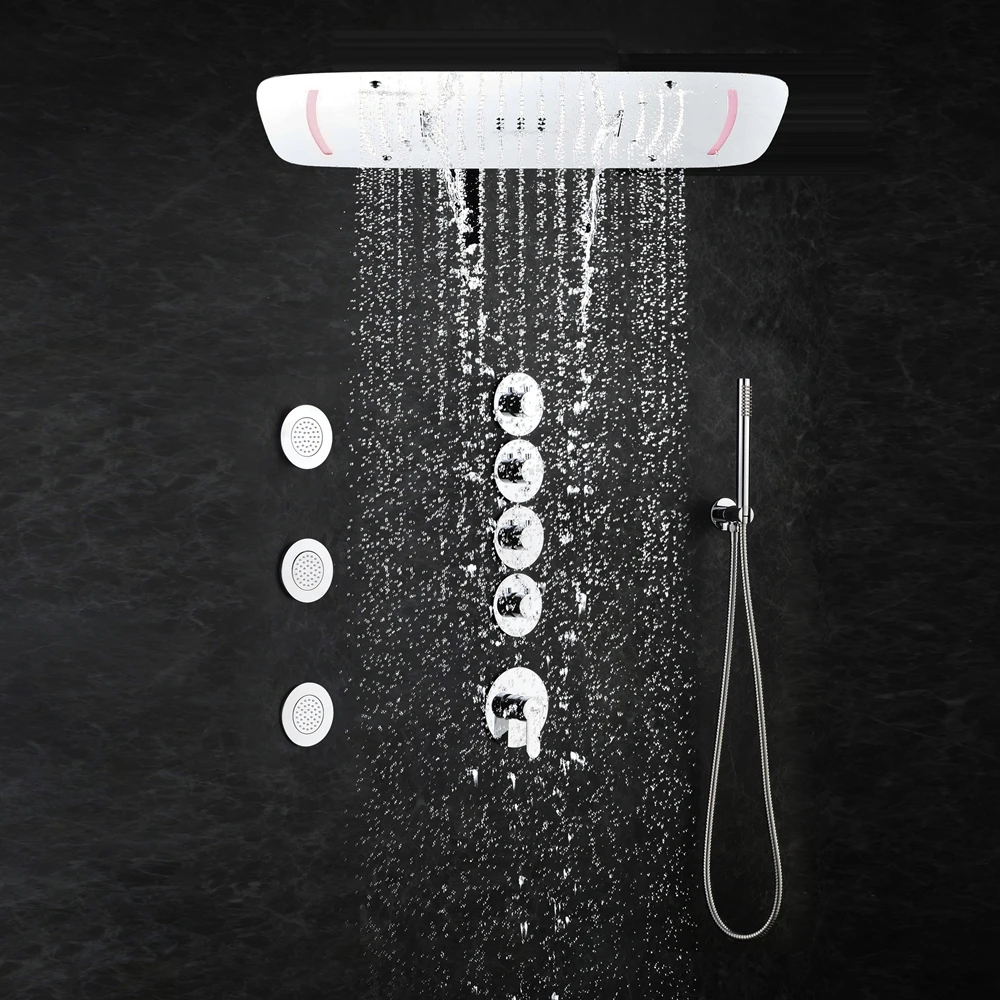 

Shower Panel multi function Stainless Steel LED Rainfall Shower Set Massage System Faucet polish bathtub Shower Column