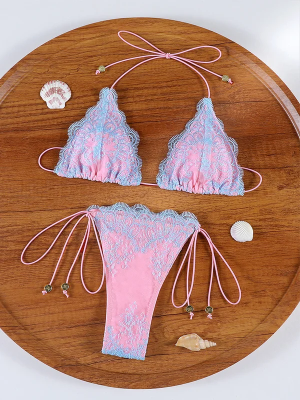 Sexy Hollow Lace Bikinis Patchwork Swimsuit Women Bathing