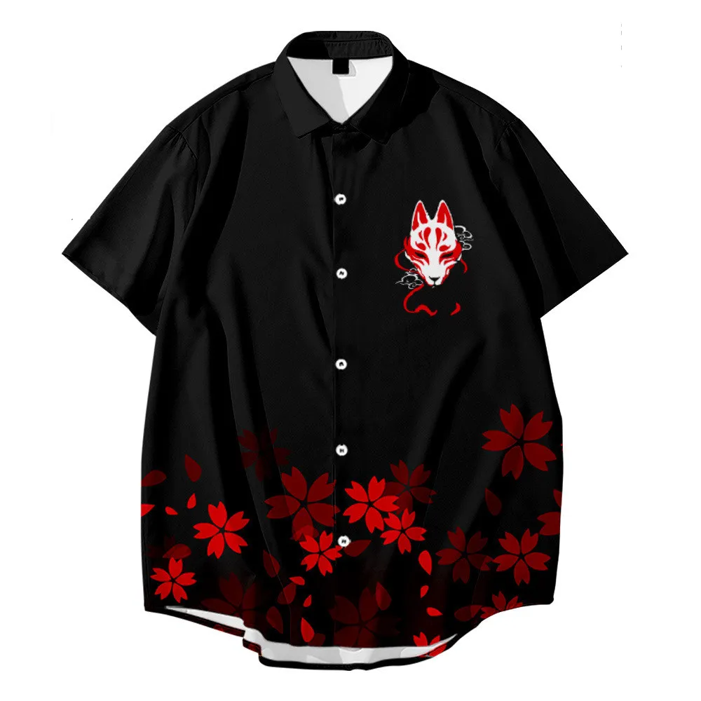 

Рубашка мужская с 3D принтом лисы, гавайская блузка на пуговицах, короткий рукав, лацканы, уличная одежда