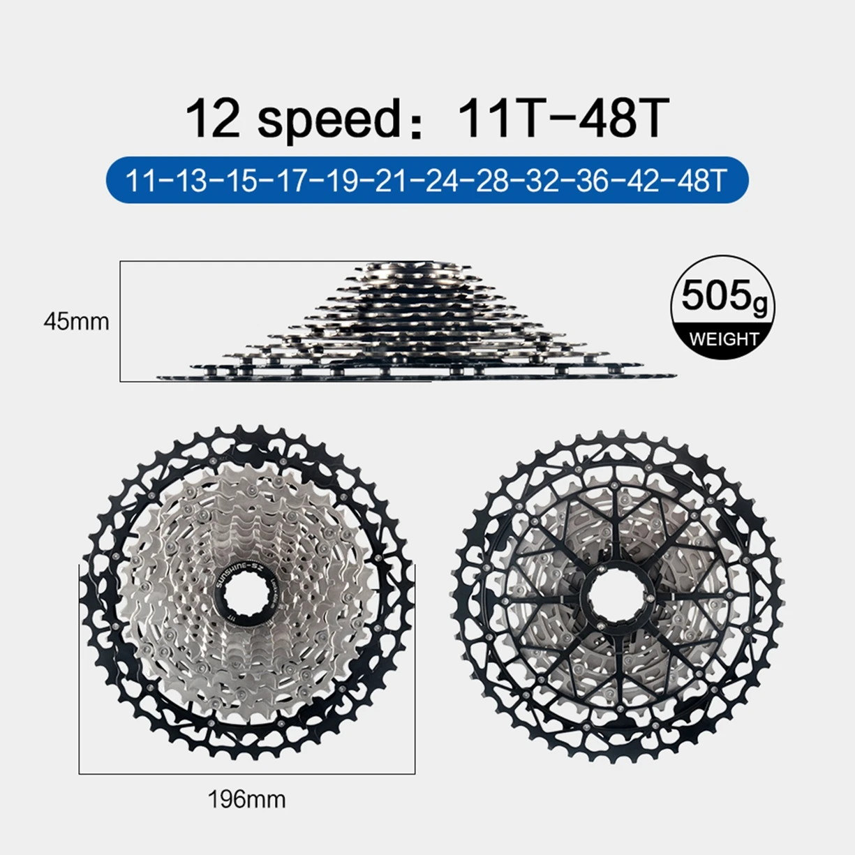 SUNSHINE MTB Kassette 8 9 10 11 12 Geschwindigkeit Mountainbike Freilauf Extra Licht 40 42 45 46T 48T 50T 52T für Shimano HG Kettenrad – Detail 25