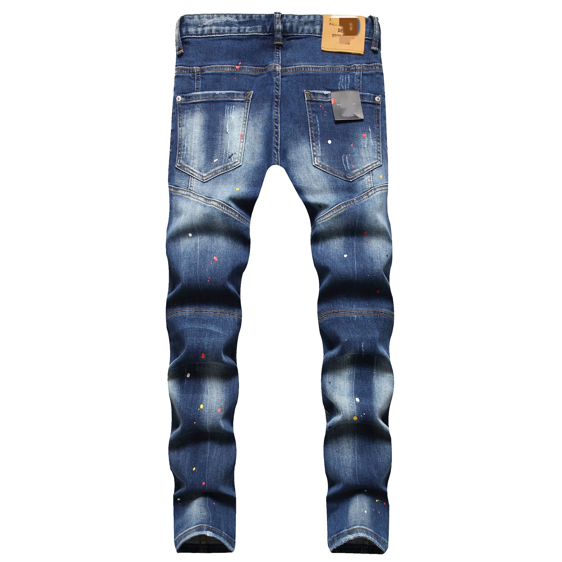 European and American fashion badge embroidery stretch hole hand-painted small straight leg jeans for men