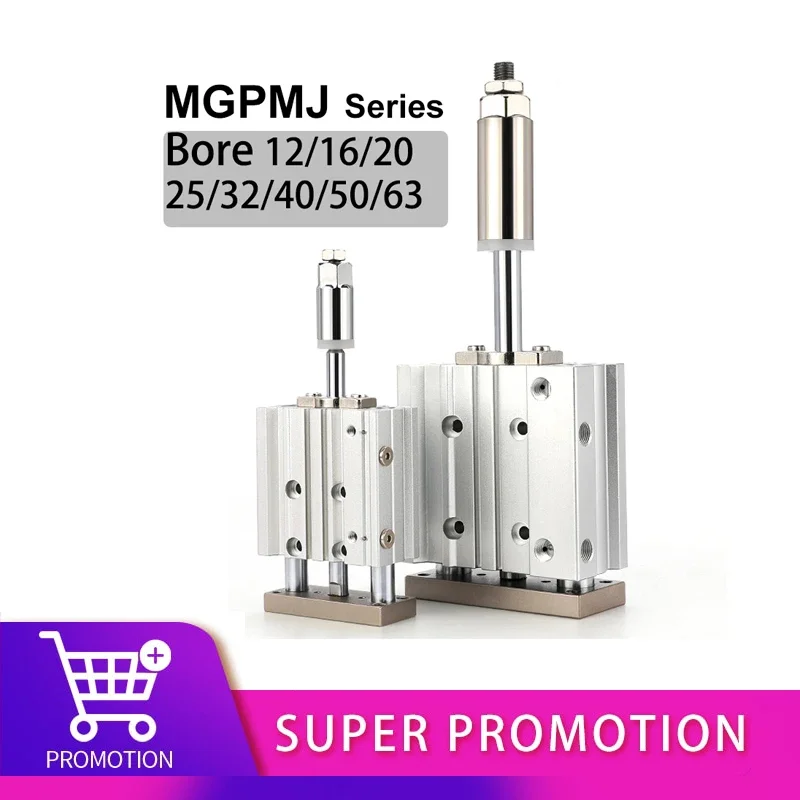 SMC Type With guide rod stroke adjustable three-axis cylinder three-rod MGPMJ series 12/16/20/25*32X40X50-20/30-XC8