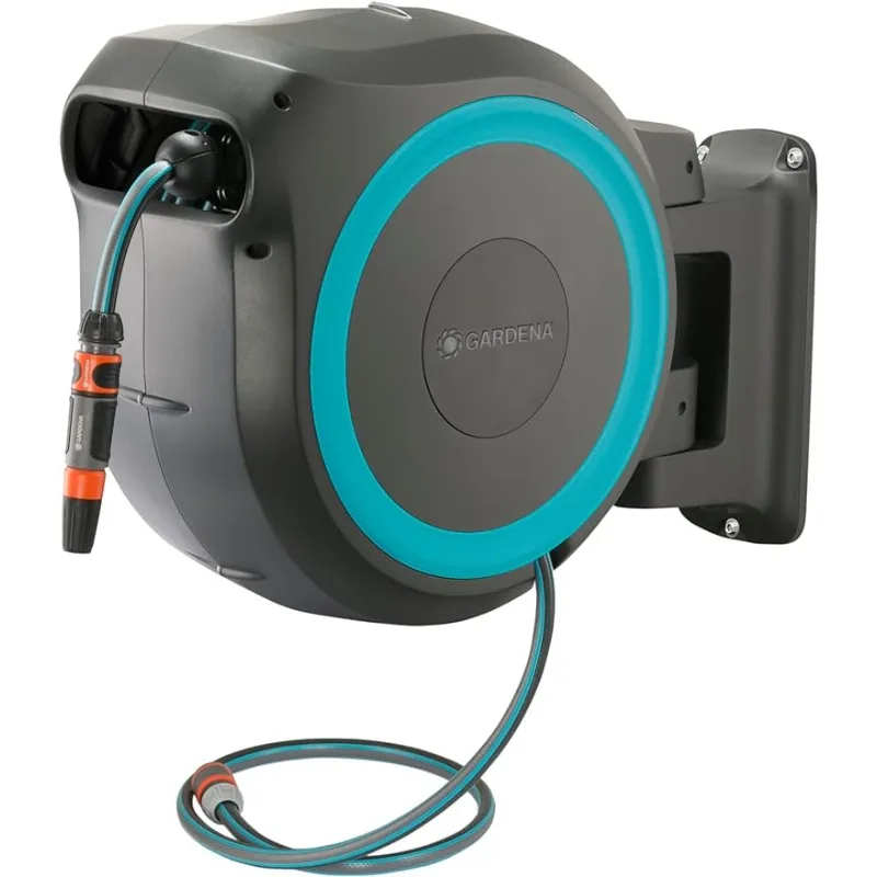 

Gardena Wall Mounted Retractable Hose Reel, 100 Feet, Standard, Turquoise