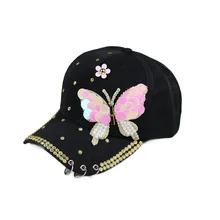 

Shining Butterfly Baseball Cap Ladies Sequins Drill Sunscreen Snapback Cap Jockey Woman Luxury Hat Hip Hop Streetwear Sunshade