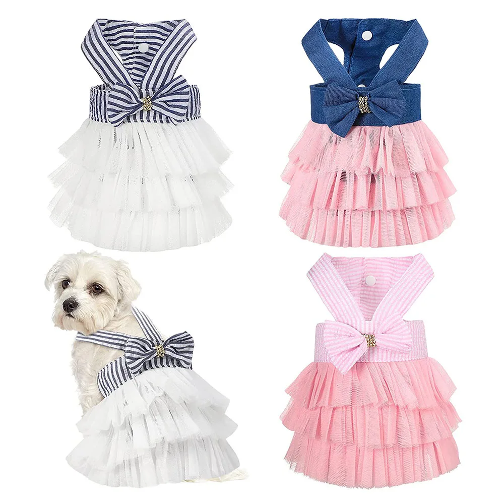 Vestidos de princesa perros, vestido con lazo para cachorros, para mascotas, de malla a para cachorros, ropa de verano para perros pequeños y medianos, gatos - AliExpress