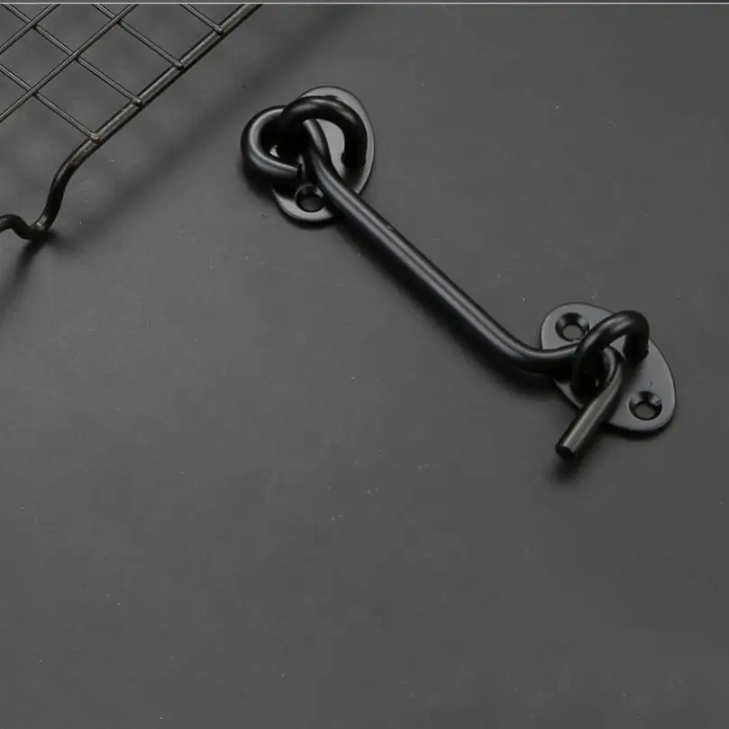 2pcs 4 Inch Thickened Stainless Steel Black Door Latches for Window / Sliding Door / Cabinet Hook and Eye Lock Windproof Hook