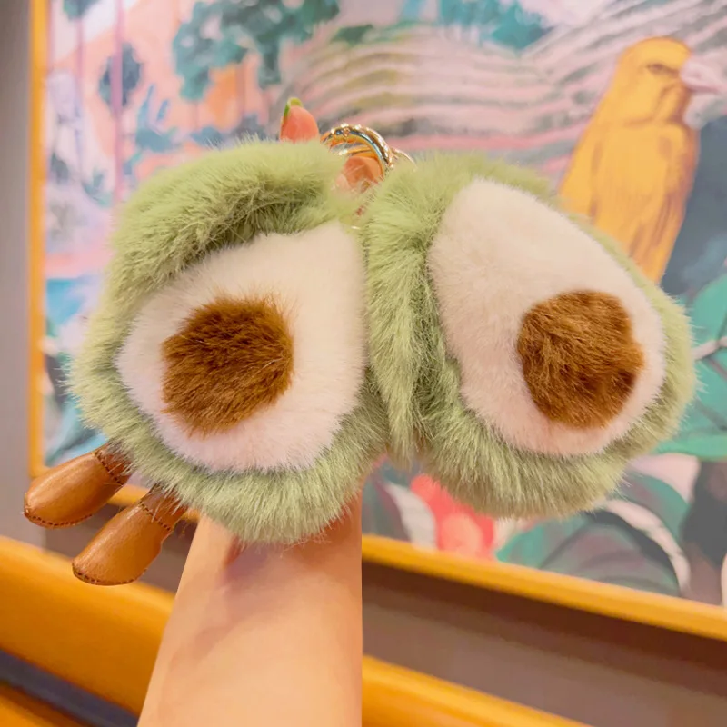 

Keychains Women Pompom Fruit Key Ring on Bag Car Key Chain Keychains Women Fluffy Mink Fur Avocado Shaped Jewelry Cute Keychain