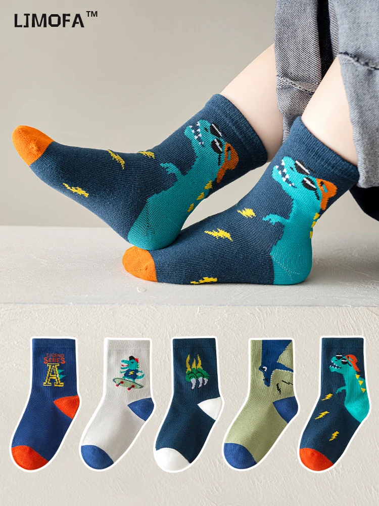 5 Pairs Cotton Kids Socks Dinosaur Cartoon Cute Toddler Girls Socks Casual Sport Boys Warm For Baby C159 kids socks