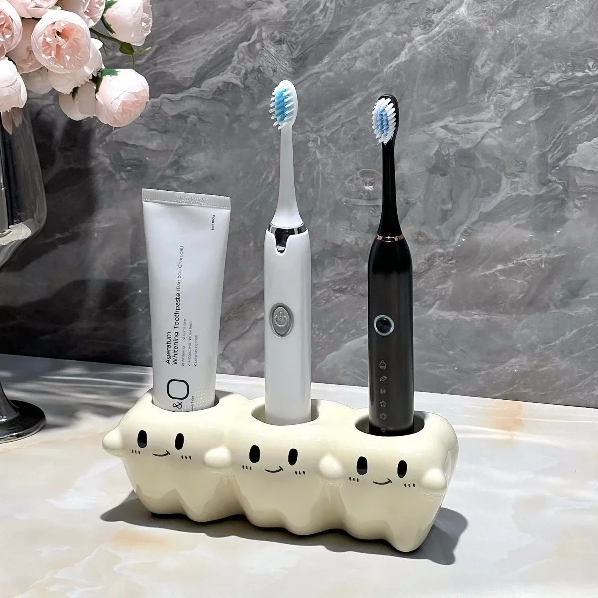 Ceramic Toothbrush Holder 1/2/3/4 Holes Creative Electric for Bathroom Storage Bathroom Accessories