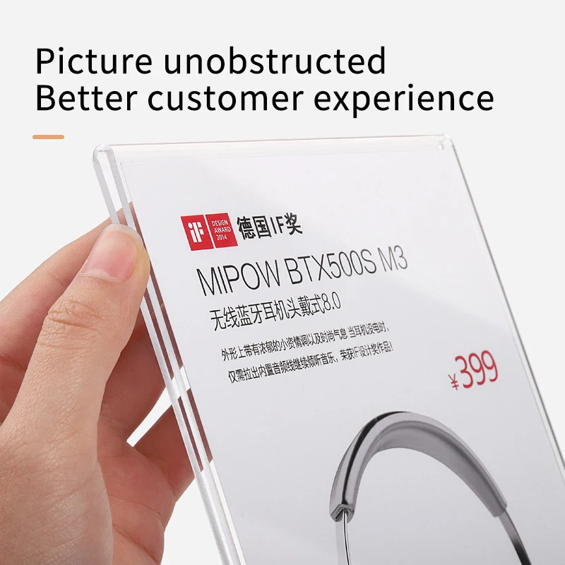 Acrylic Price Display Stand Wooden Bottom Acrylic Surface L-shaped T-shaped Dining Table Label Display Board A4A5A6
