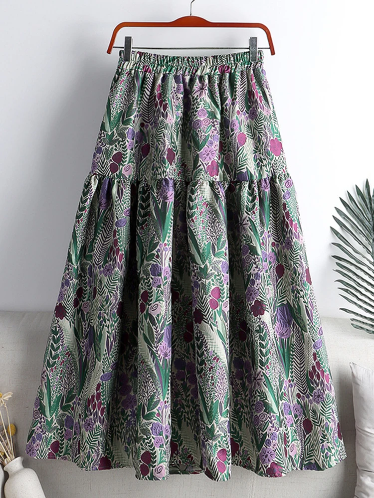 Umbrella Skirt Lavender Floral Maxi Skirt Qooth Spring Stitching