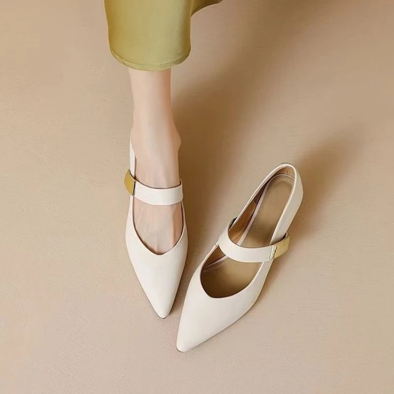 Fashion Metal Decorative Women Shoes New Pointed Slim Heels Temperament Women Shoes Shallow Cut Single Shoes for Women 4