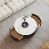 Modern circular coffee table with 2 drawers, stone burning tabletop, living room central table, 33.4-inch coffee table 3
