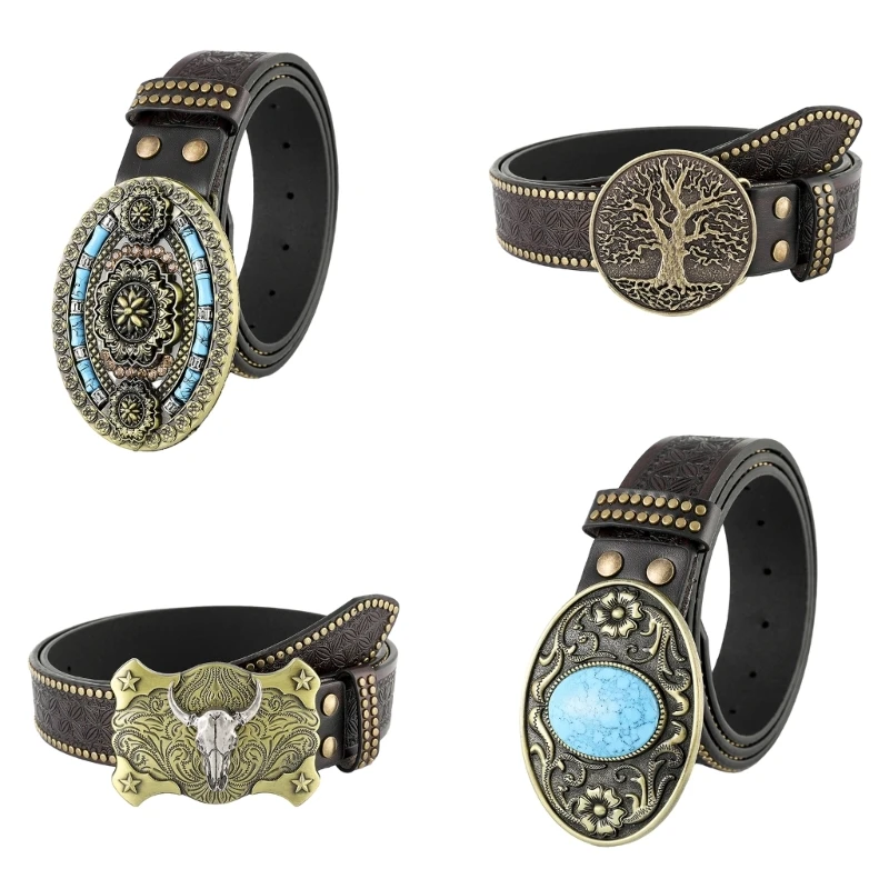 

Y166 Eye-Catching Vintage Embossed Buckle Waist Belt Adjustable Waistband for Men