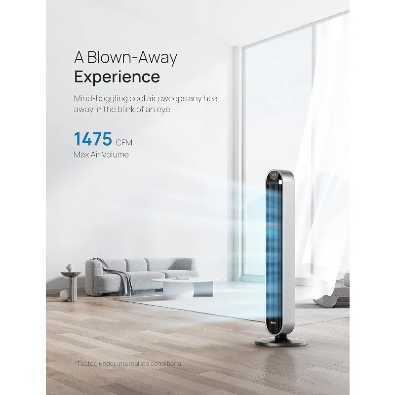 Dreo 120° Oscillating Tower Fan, 42 Inch Bladeless Fan for Bedroom, 25dB Quiet DC Motor, Standing Fan with Remote 3