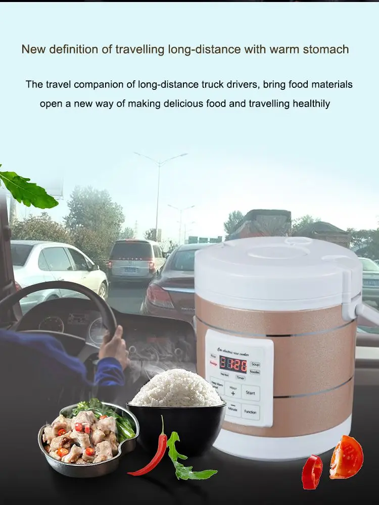 Arier Mini rice cooker 12-24V 220V Multifunction Electric steamer home Appliance portable for camping Black English Menu 5