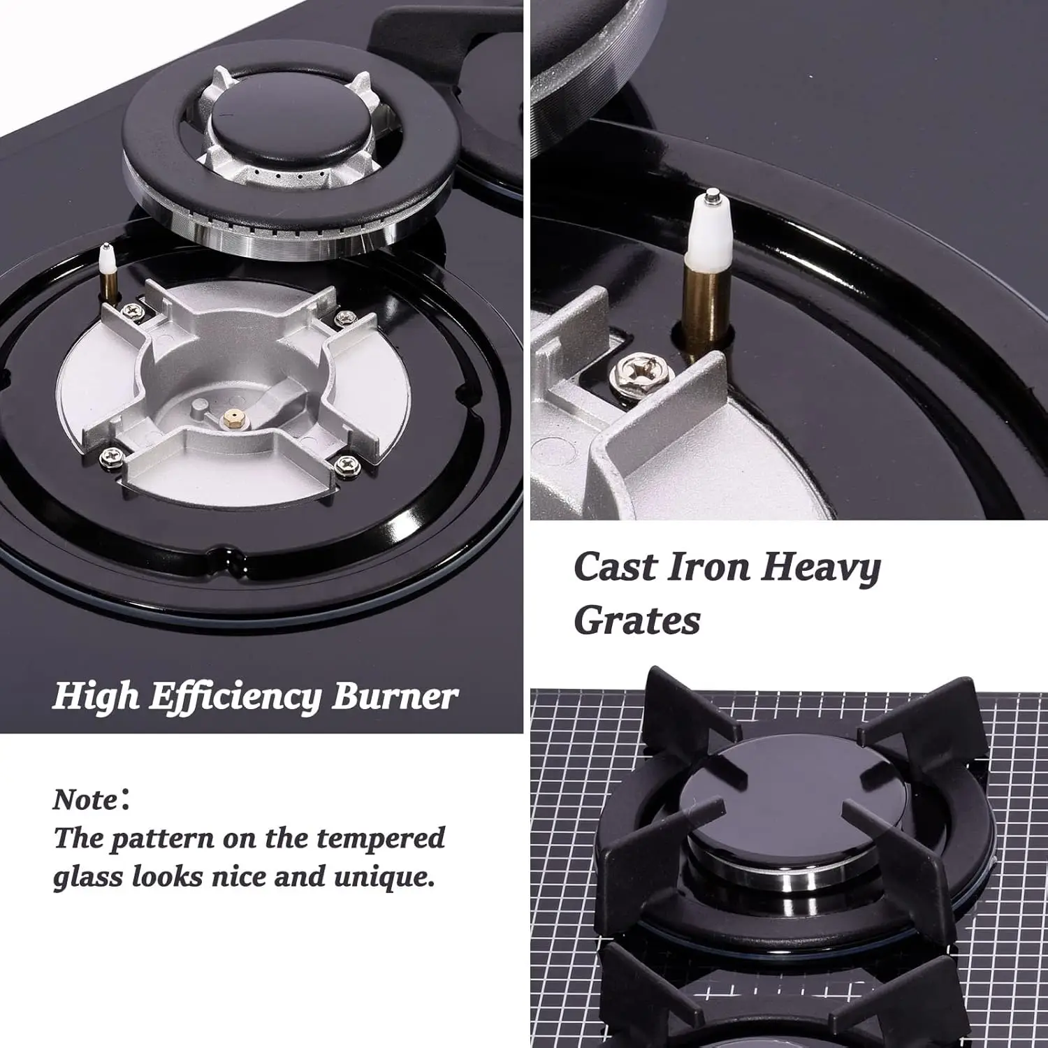 5 Burners gas stovetop 30 inch,Gas Stove Gas Hob Stovetop Tempered Glass Cooktop Cast Iron Grates Built-in 2