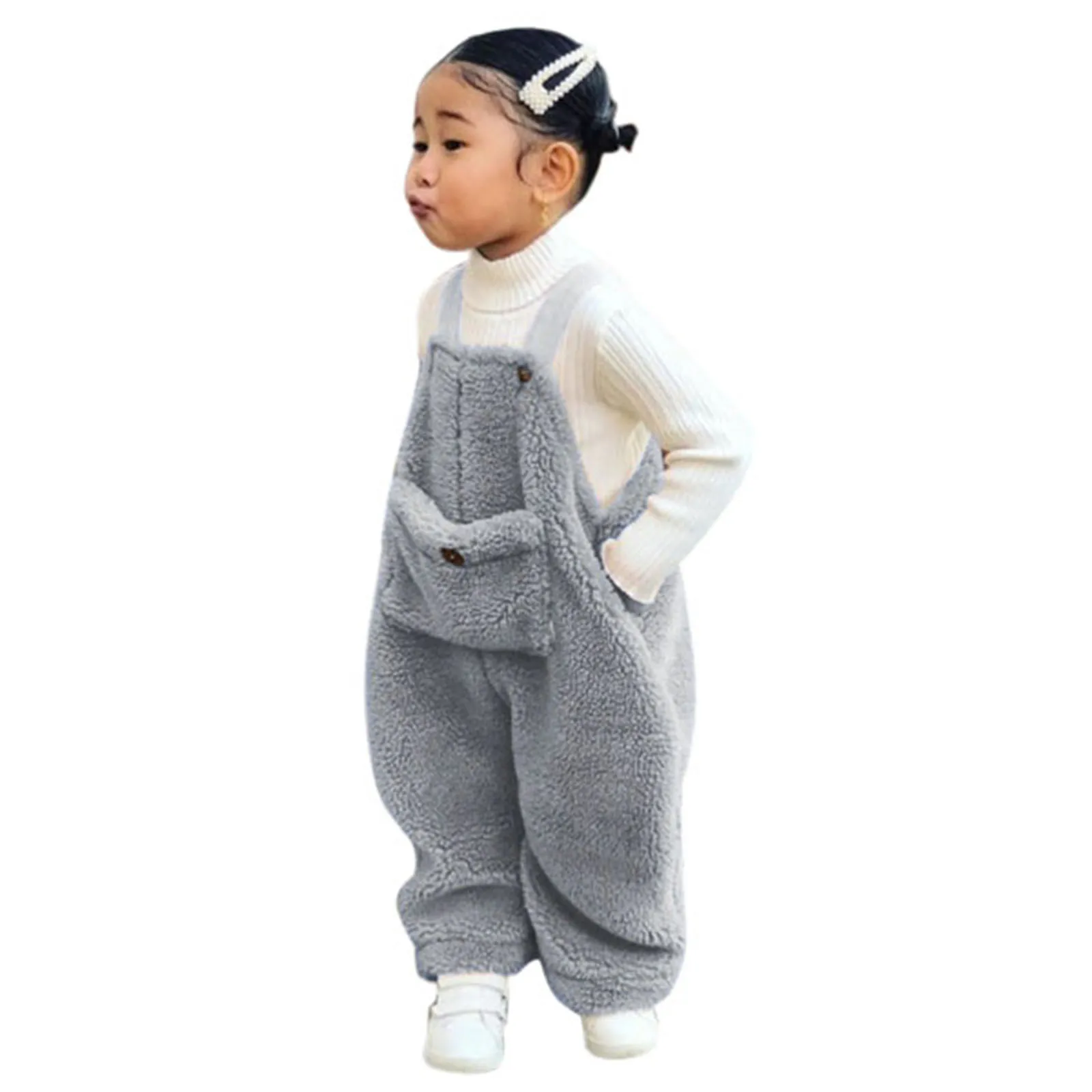 Flannel Suspender Warm Girl Winter Baby Overalls Kids Toddler Pants Boys Solid Girls Pants Leather For Girls