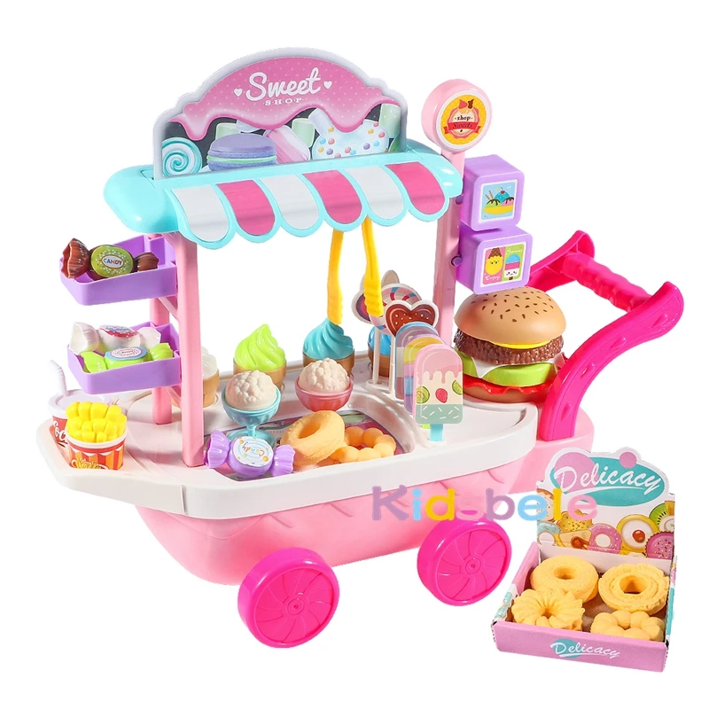 Toys Pretend Play Set Mini Ice Cream Candy Trolley Ice Cream Shopping Cart House Play Educational Car Truck Cart Brain Game Kids 3