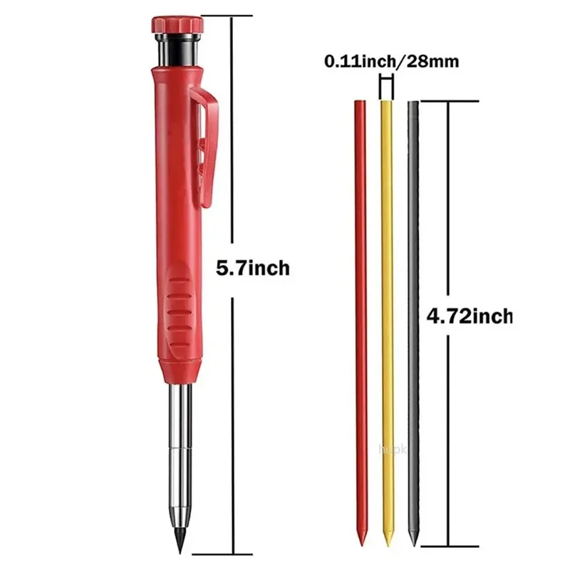 Carpenter Pencil Metal Long Head Deep Hole Professional Engineering Quick Drying Marker Graphite Woodworking Black Red Lineation 3