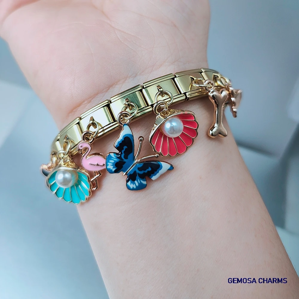 GEMOSA 9 mm bunter Schmetterling Marienkäfer Krone geflügeltes Kätzchen Charm Anhänger Schmuck Link italienischer Edelstahl DIY Armbandherstellung – Detail 1