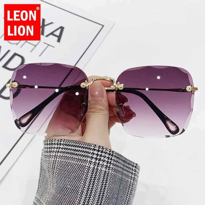 

LeonLion 2023 Rimless Square Sunglasses Women Luxury Brand Glasses for Women/Men Vintage Glasses Women Oculos De Sol Feminino