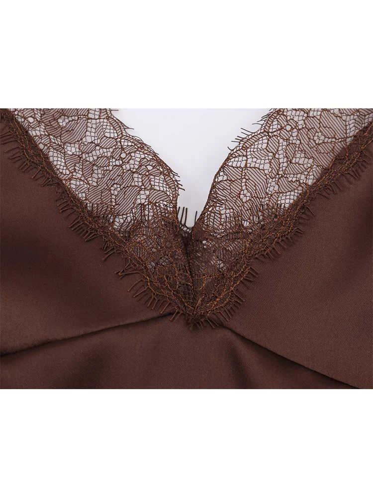  Fashion Women's Lace Patchwork Sling Tops Sleeveless V Neck Backless Solid Color Strap Top 2026 Lady Party Club Tops New