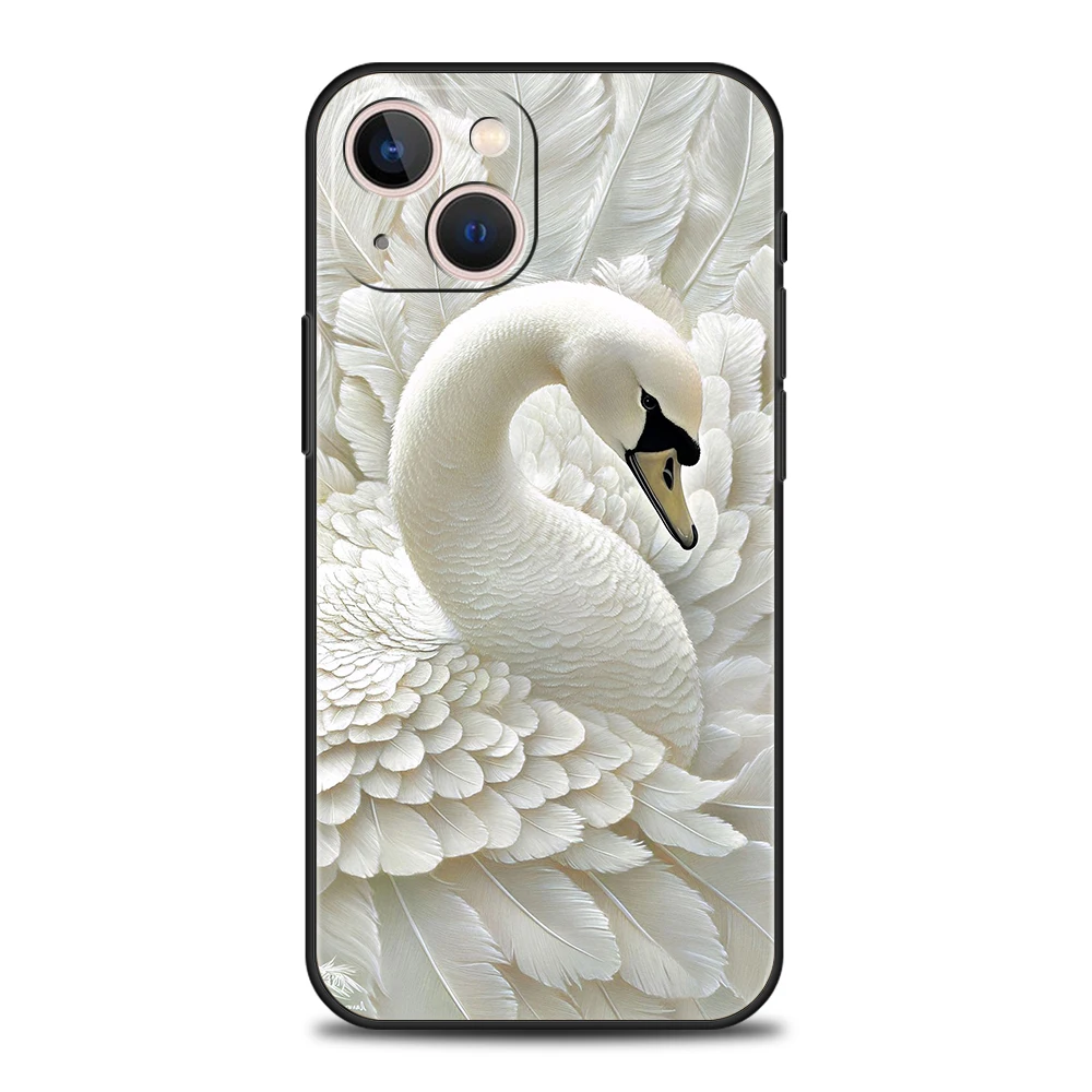 Elegant White Swan Design Shockproof Phone Case Cover with Soft TPU Shell