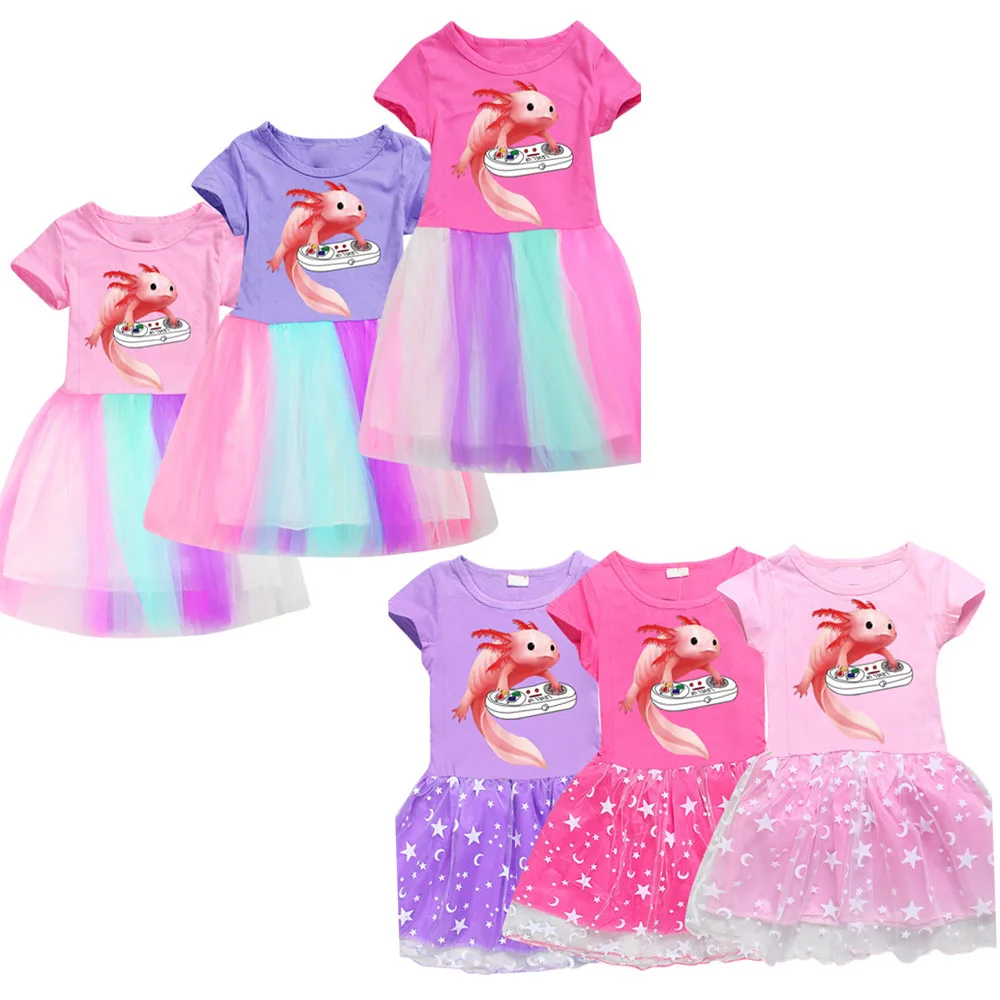 

2023 Axolotl Girls Clothes Summer Princess Dresses short Sleeve Kids Dress Christmas Party Girls Dresses Children Clothing 3-8Y