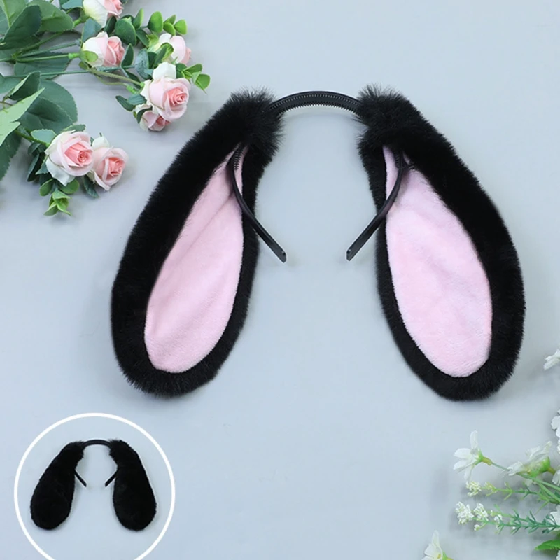 Nette Mädchen Plüsch Lange Kaninchen Ohren Haarband Weiblichen Anime Frauen Cartoon Plüsch Stirnband Halloween Party Cosplay Requisiten Täglichen Verschleiß – Detail 9