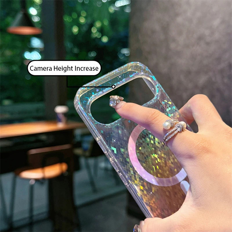 Glitter Bling Diamond Grid Gradient Color Magnetic Wireless Charging Case