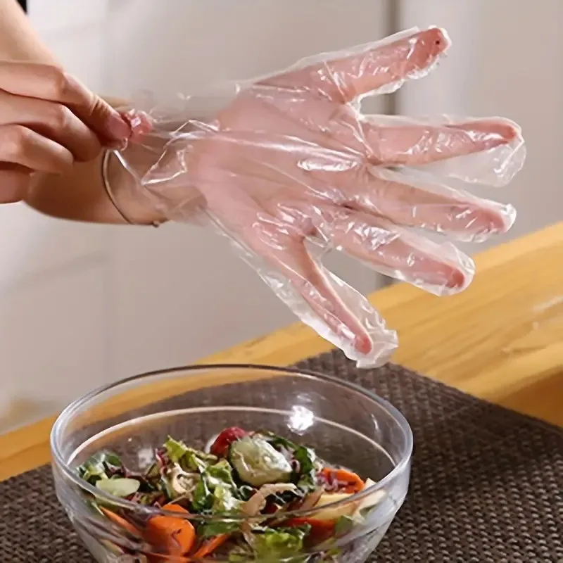 100Pairs Individually Wrapped PE Gloves Disposable Plastic Transparent PE Gloves Kitchen Cooking Cleaning Outdoor Travel Picnic disposable gloves disposable plastic gloves