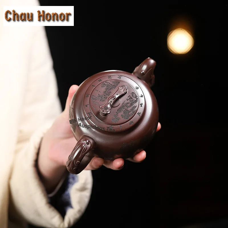 440ml Creative Yixing Purple Clay Teapots Handmade Longquan Pot Raw Ore Stone Red Mud Kettle Zisha Tea Set Tea Ceremony Craft
