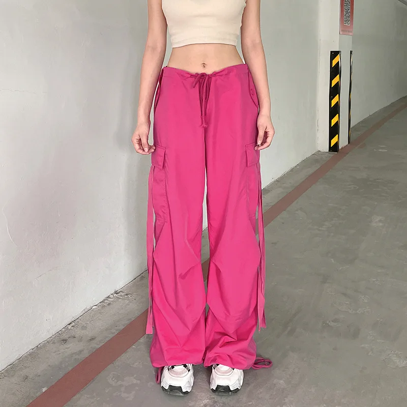 Ribbon Overalls Hip-hop Trousers Street Pink Personality Wide Leg Leggings Streetwear Women