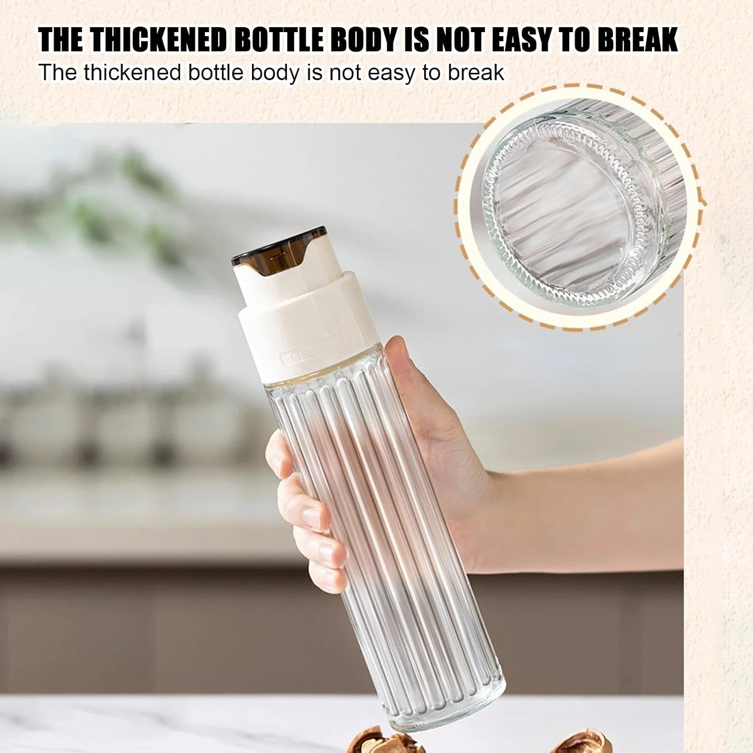 Oil Dispenser Spice Jar Seasoning Bottle 500ML Glass Oil Vinegar Bottle Automatic Opening Closing Leak Gravity Dispenser for Kitchen