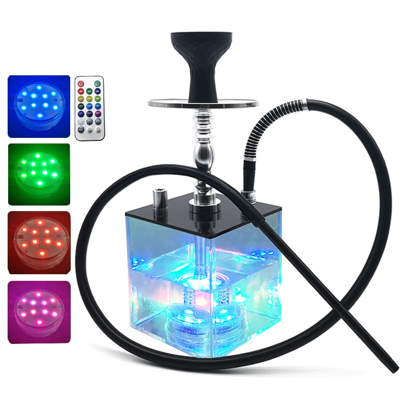 Hot Sale Square Black Transparent Acrylic Hookah Set Plastic Shisha