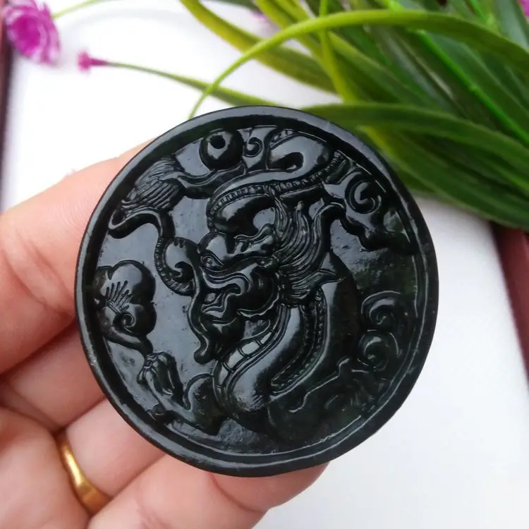 

Natural Jade, Dark Green Jade Dragon Brand Pendant, Medicine King Stone Pendant