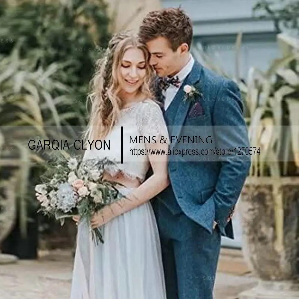 Suit for Men Pieces Tweed Formal Business Set Custom Gentle Groom Wedding Dress Blazer(Jacket+Pants+Vest)2024